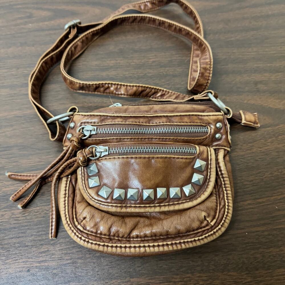 Vintage Mudd Distressed Brown Square Studded Crossbody Bag